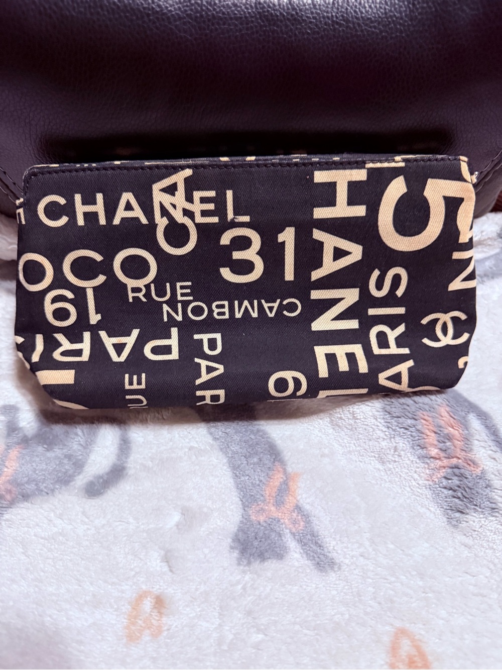 CHANEL Black and Beige Logo Print Pouch